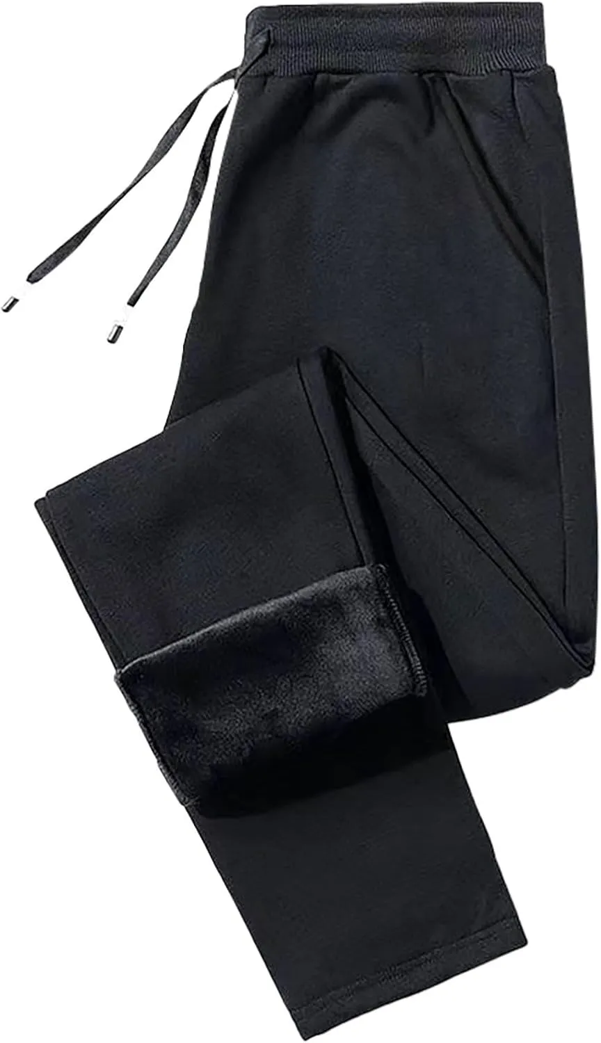Womens Fleece Lined Pants Wide Leg Elastic Waist Sweatpants Fashion Line Loose Pants Fall Casual Basic High Waisted