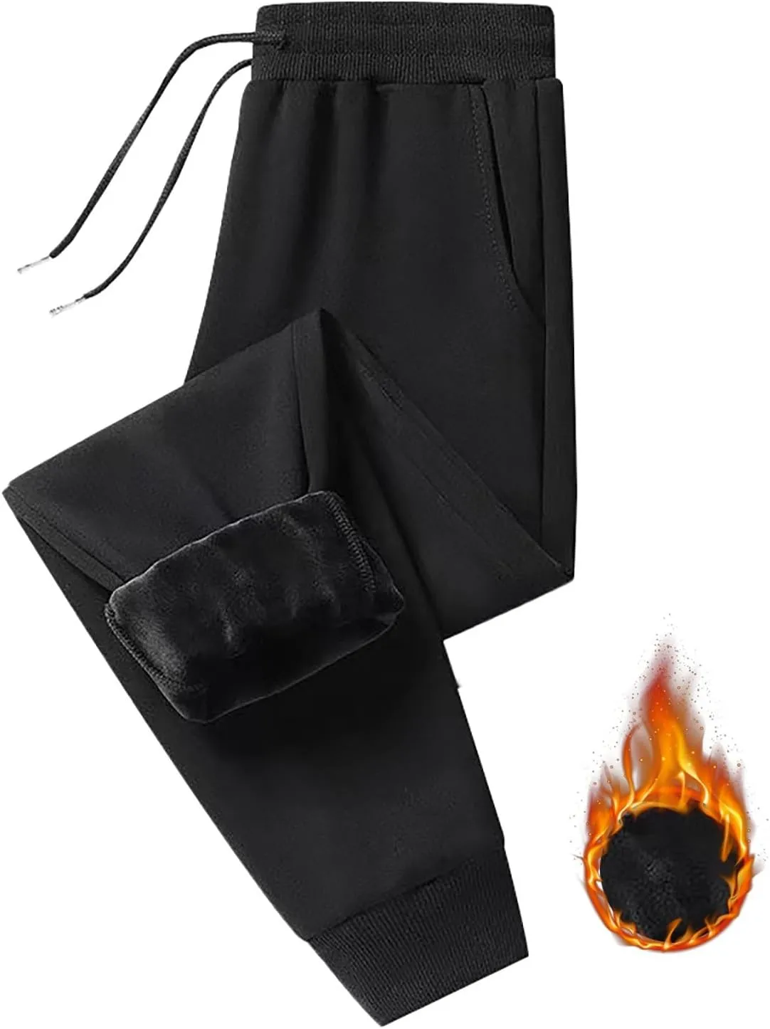 Womens Fleece Lined Pants Wide Leg Elastic Waist Sweatpants Fashion Line Loose Pants Fall Casual Basic High Waisted