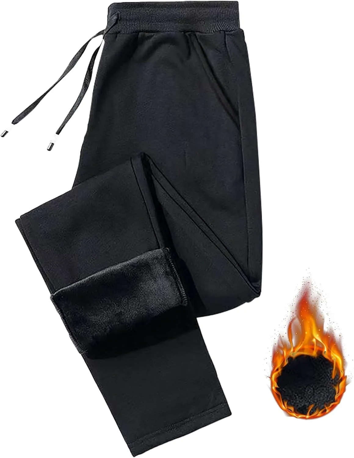 Womens Fleece Lined Pants Wide Leg Elastic Waist Sweatpants Fashion Line Loose Pants Fall Casual Basic High Waisted