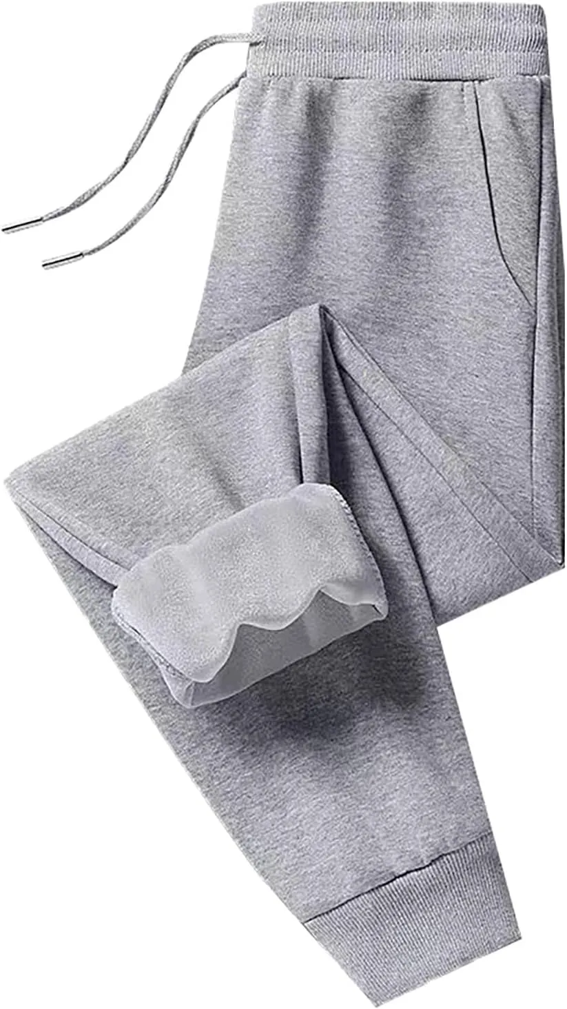 Womens Fleece Lined Pants Wide Leg Elastic Waist Sweatpants Fashion Line Loose Pants Fall Casual Basic High Waisted