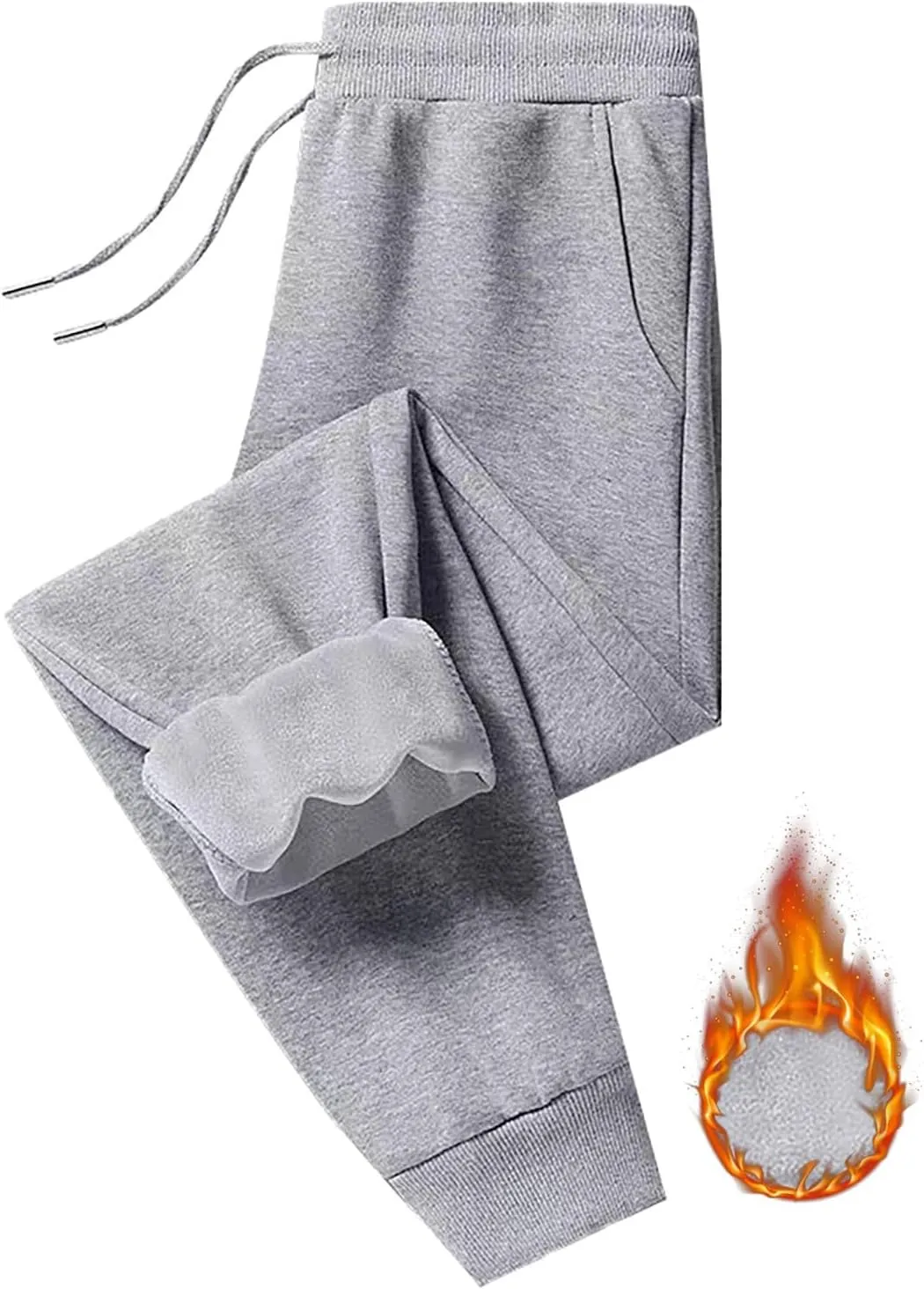 Womens Fleece Lined Pants Wide Leg Elastic Waist Sweatpants Fashion Line Loose Pants Fall Casual Basic High Waisted