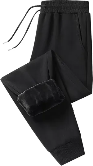 Womens Fleece Lined Pants Wide Leg Elastic Waist Sweatpants Fashion Line Loose Pants Fall Casual Basic High Waisted