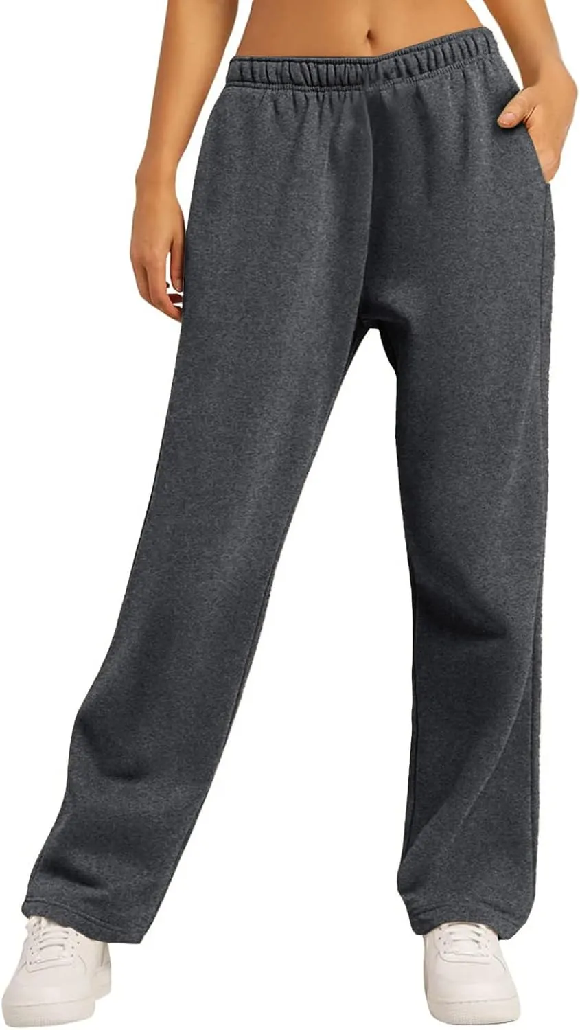 Women's Fleece Lined Wide Leg Sweatpants Baggy Tall Athletic Straight Leg Track Pants Cozy Yoga Loose Fit Solid 2025