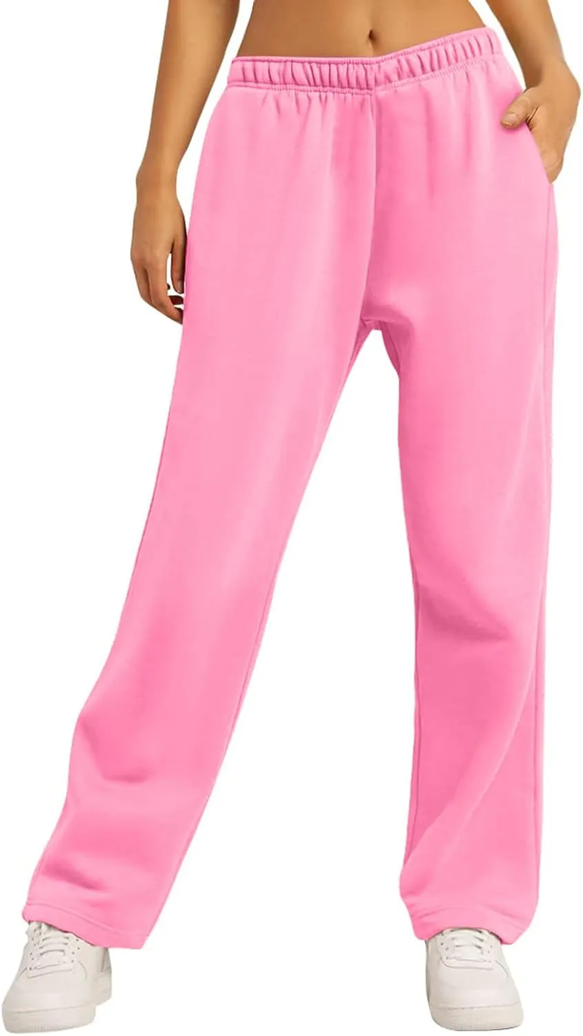 Women's Fleece Lined Wide Leg Sweatpants Baggy Tall Athletic Straight Leg Track Pants Cozy Yoga Loose Fit Solid 2025