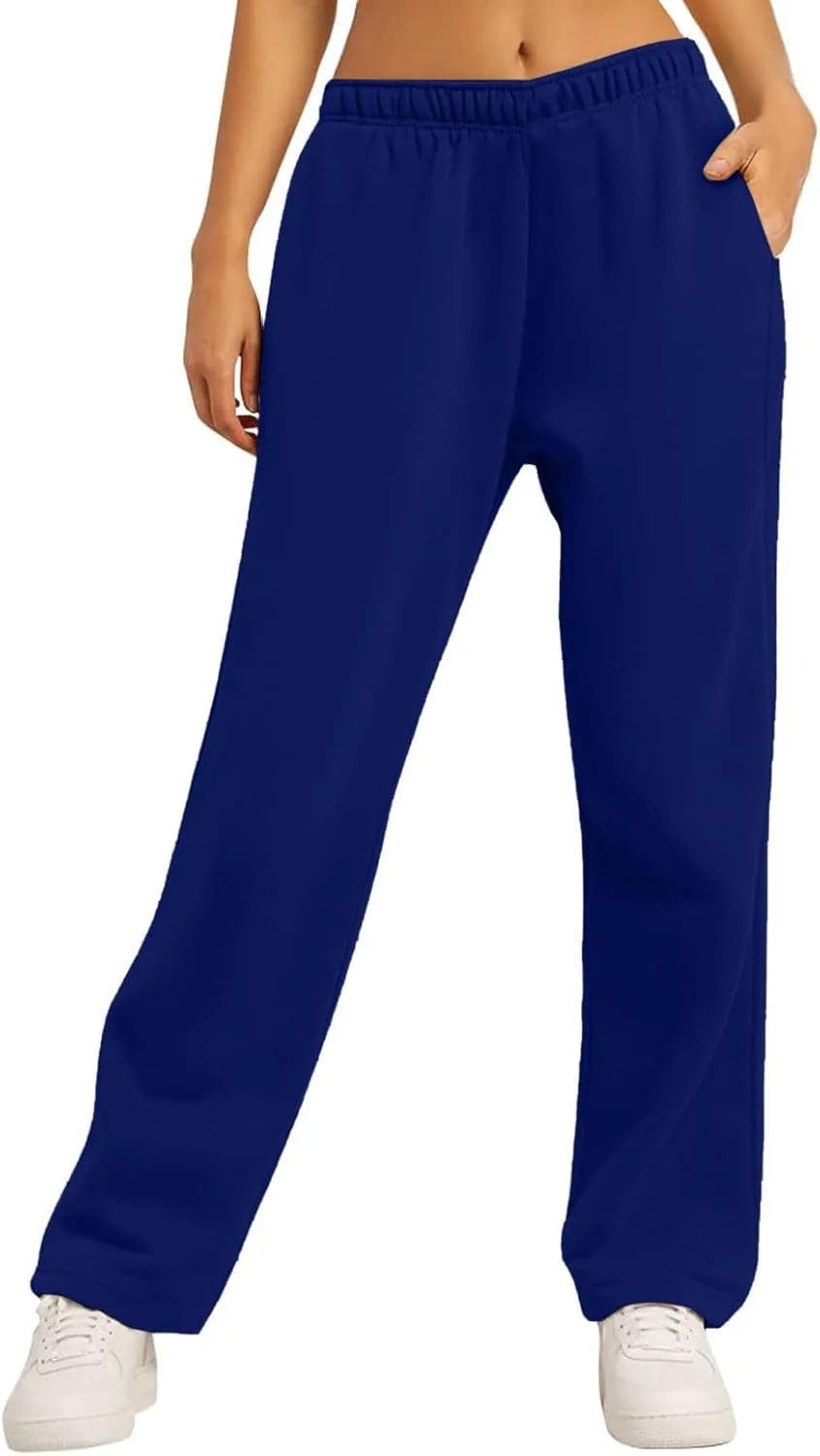 Women's Fleece Lined Wide Leg Sweatpants Baggy Tall Athletic Straight Leg Track Pants Cozy Yoga Loose Fit Solid 2025