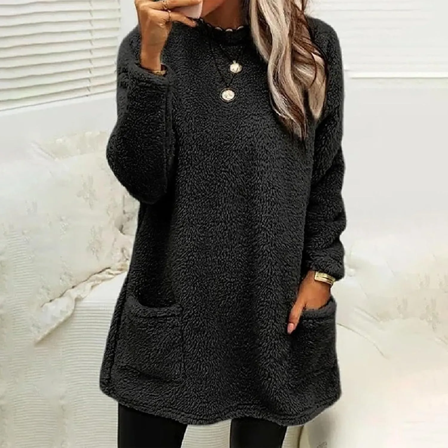 Women's Fleece Sherpa Lined Fuzzy Pullover Thermal Sweatshirt Long