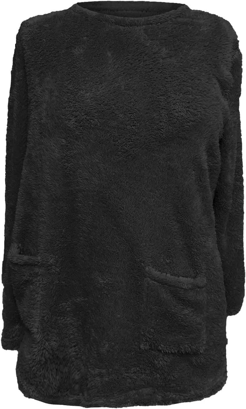 Women's Fleece Sherpa Lined Fuzzy Pullover Thermal Sweatshirt Long