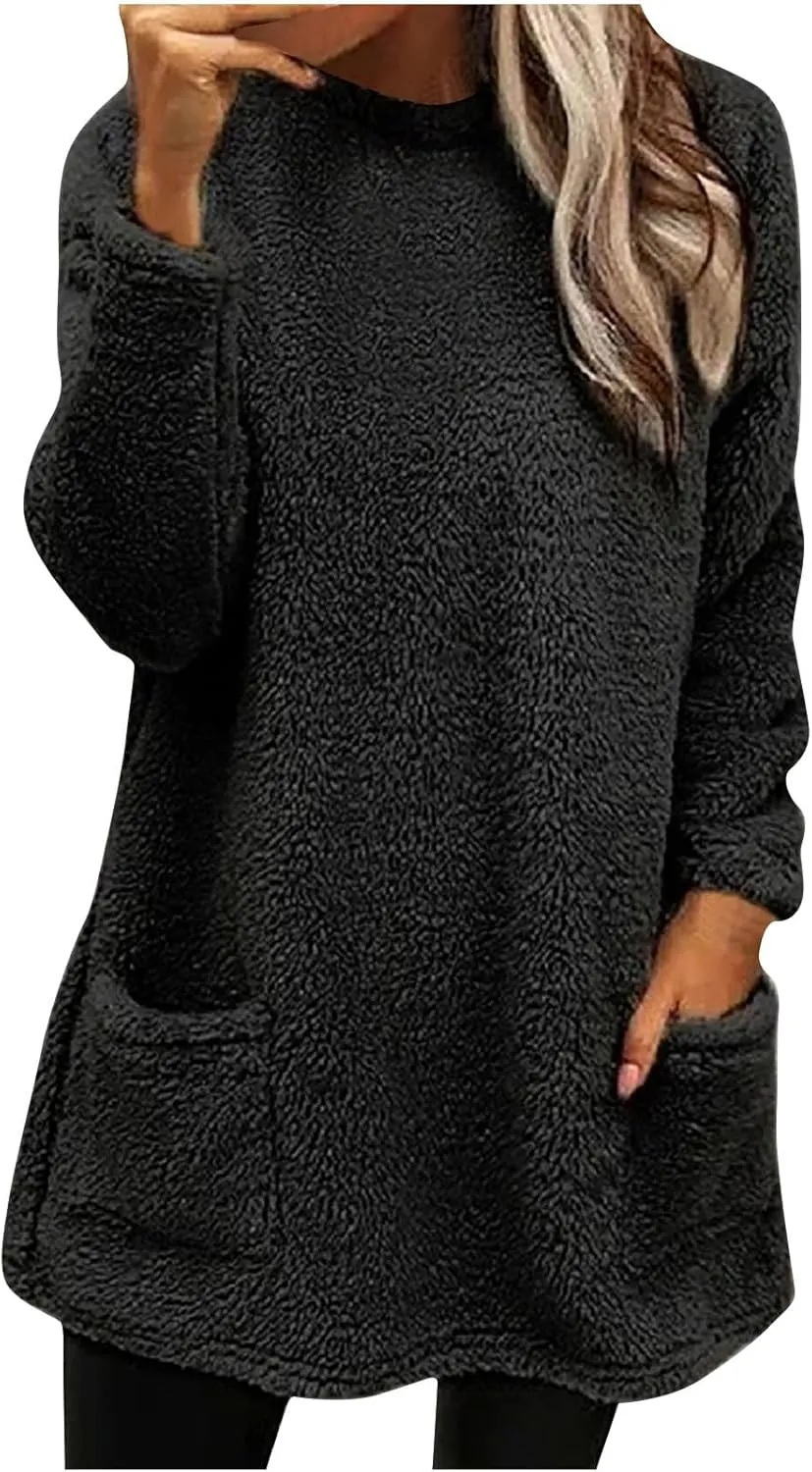 Women's Fleece Sherpa Lined Fuzzy Pullover Thermal Sweatshirt Long