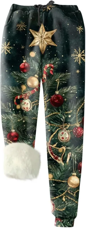 Womens Fleece Sweatpants Petite Length Winter Warm Christmas Joggers Pants Sherpa Lined Athletic Active Sweatpants