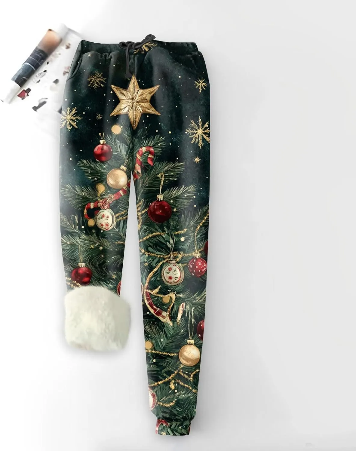 Womens Fleece Sweatpants Petite Length Winter Warm Christmas Joggers Pants Sherpa Lined Athletic Active Sweatpants