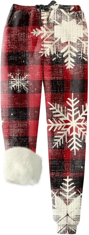 Womens Fleece Sweatpants Petite Length Winter Warm Christmas Joggers Pants Sherpa Lined Athletic Active Sweatpants