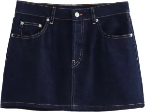 Women's Front Zipper A-Line Mini Jeans Skirts Vintage Mid Waist Chic Denim Skirts