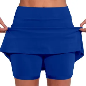 Womens Golf Pleated Tennis Skirts Solid Color Style Soft Culottes Skinny Mid Waisted Athletic Sport Short Skirts