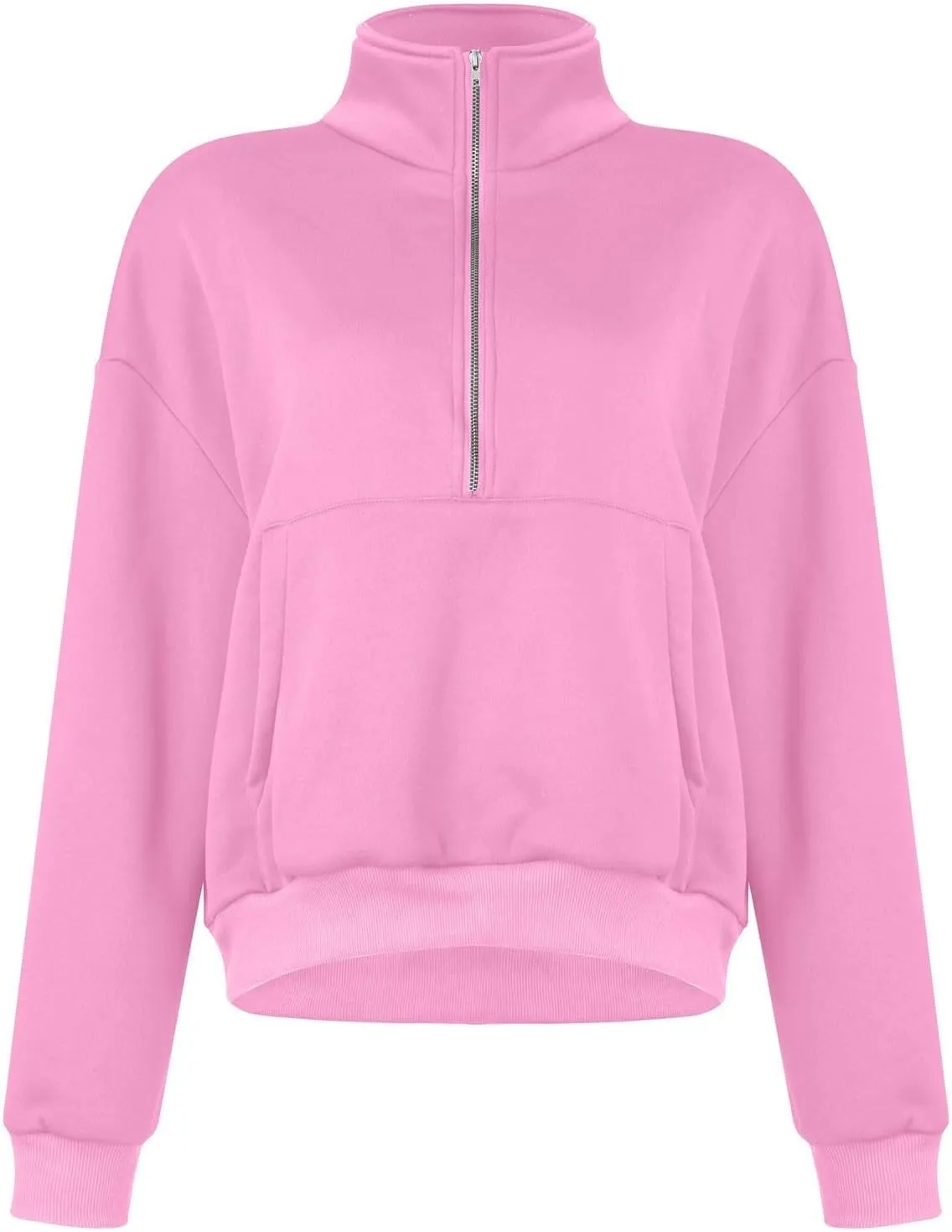 Women's Half Zip Oversized Sweatshirts Long Sleeve Trendy Cropped Pullover Workout Warm Tops with Pockets
