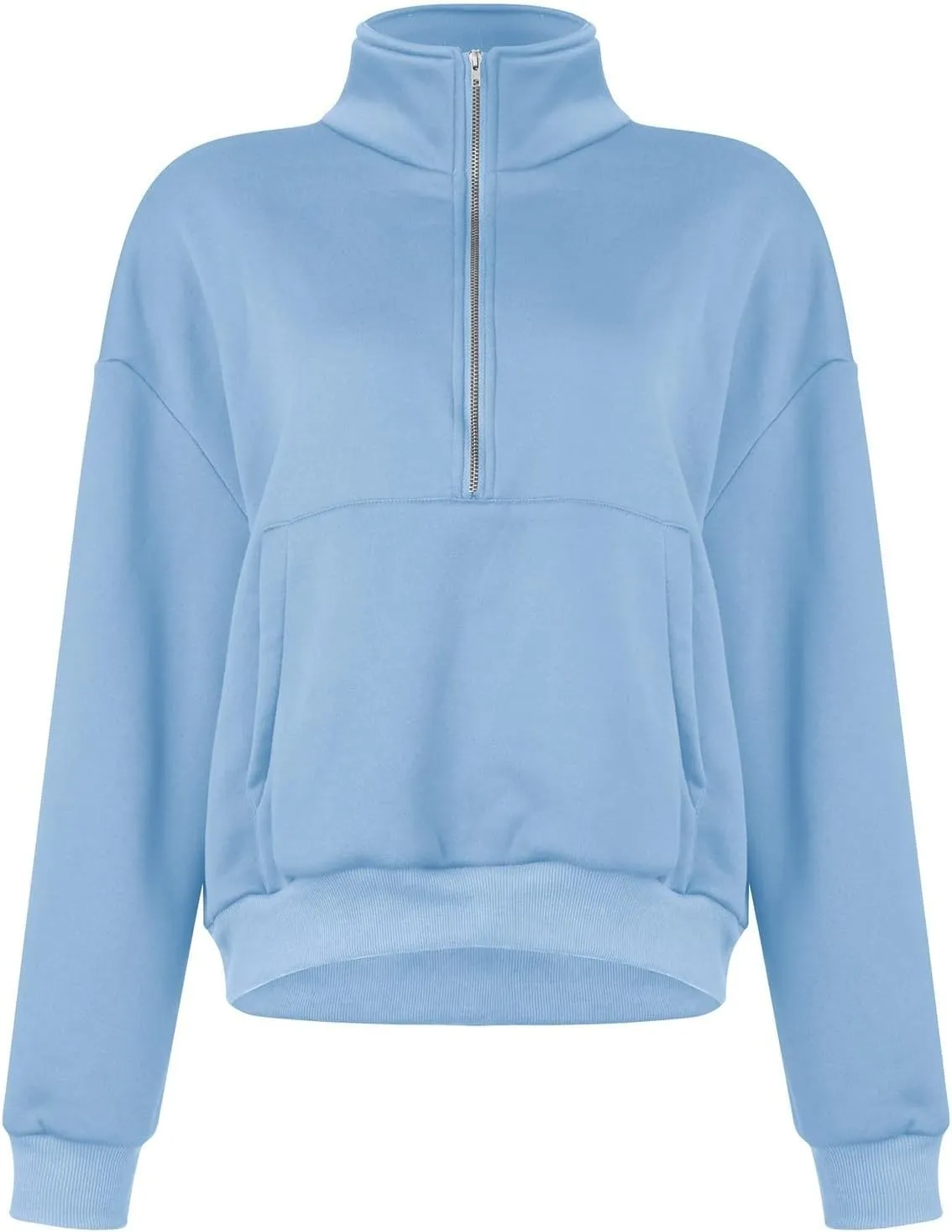 Women's Half Zip Oversized Sweatshirts Long Sleeve Trendy Cropped Pullover Workout Warm Tops with Pockets