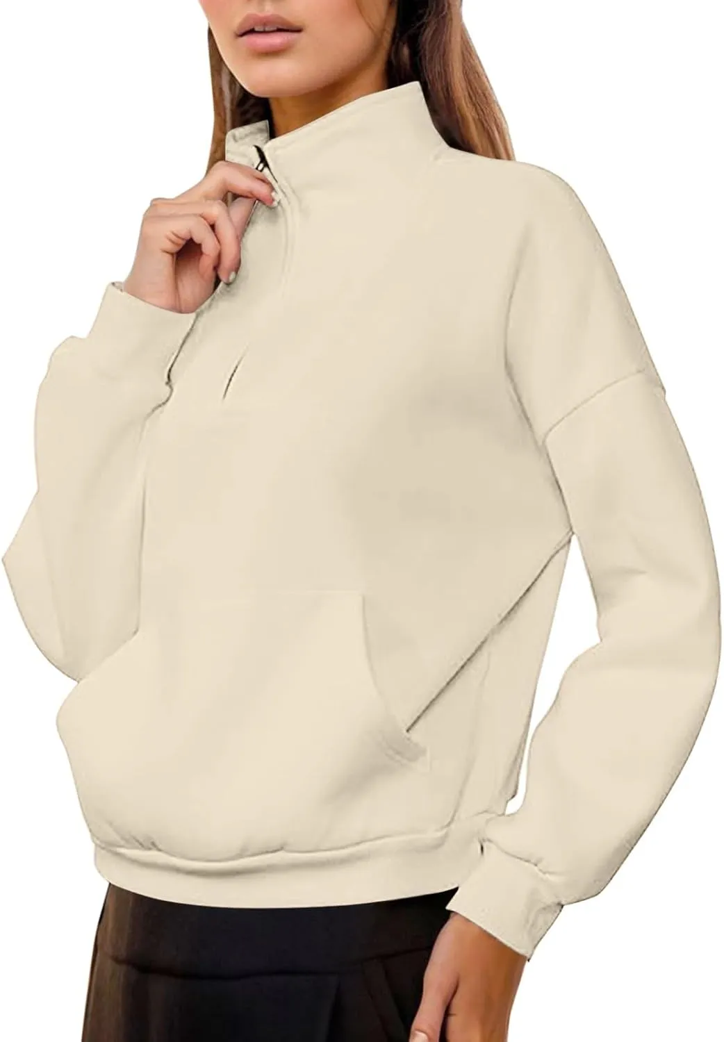 Women's Half Zip Sweatshirts Crew Neck Cropped Sweater Quarter Zipper Long Sleeve Hoodied Pullover Y2K Clothes