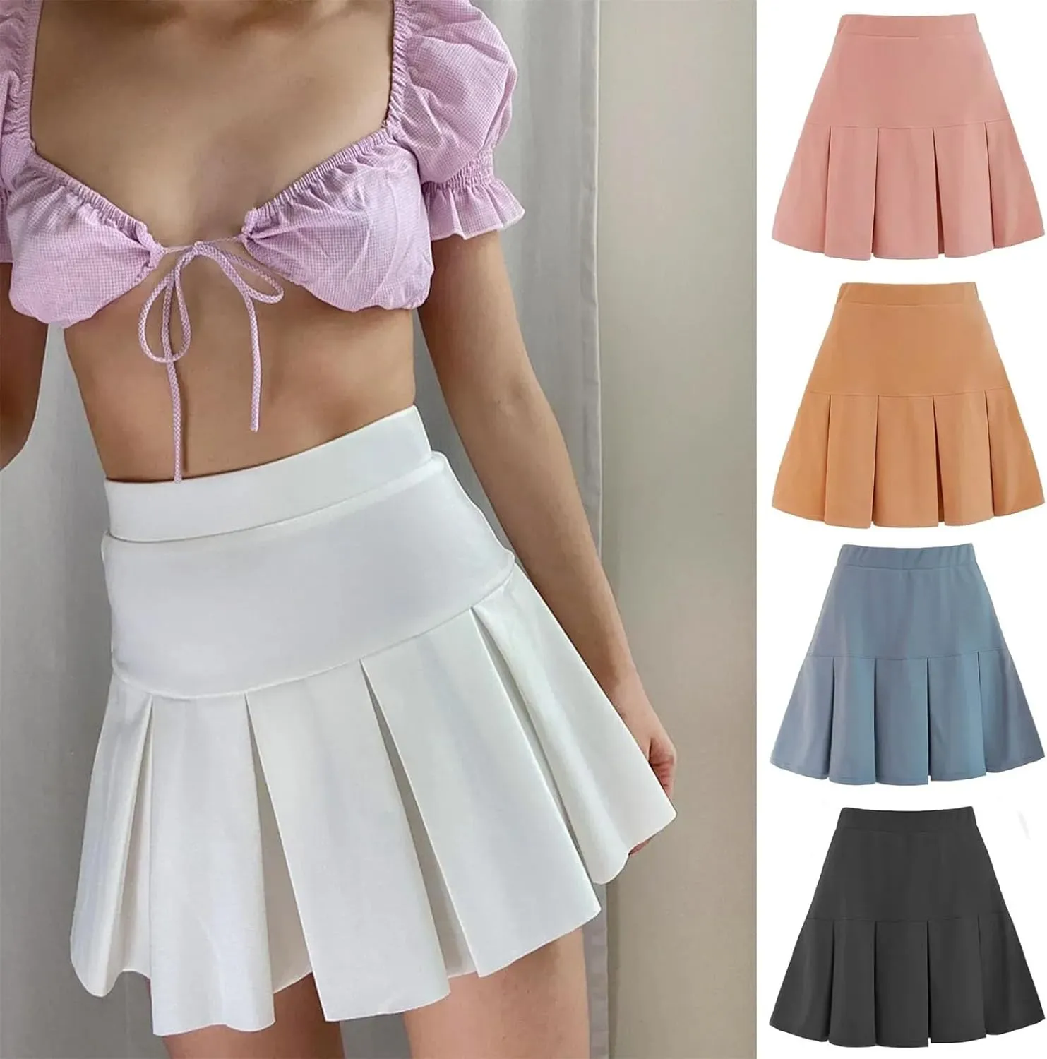 Women's High Waist Pleated Skirt Summer Casual A-Line Skirts Plaid Tennis Mini Skirts