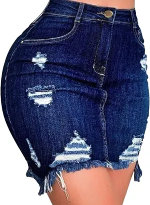 Women's High Waist Ripped Denim Mini Skirts Washed Distressed Bodycon Summer Denim Skirts