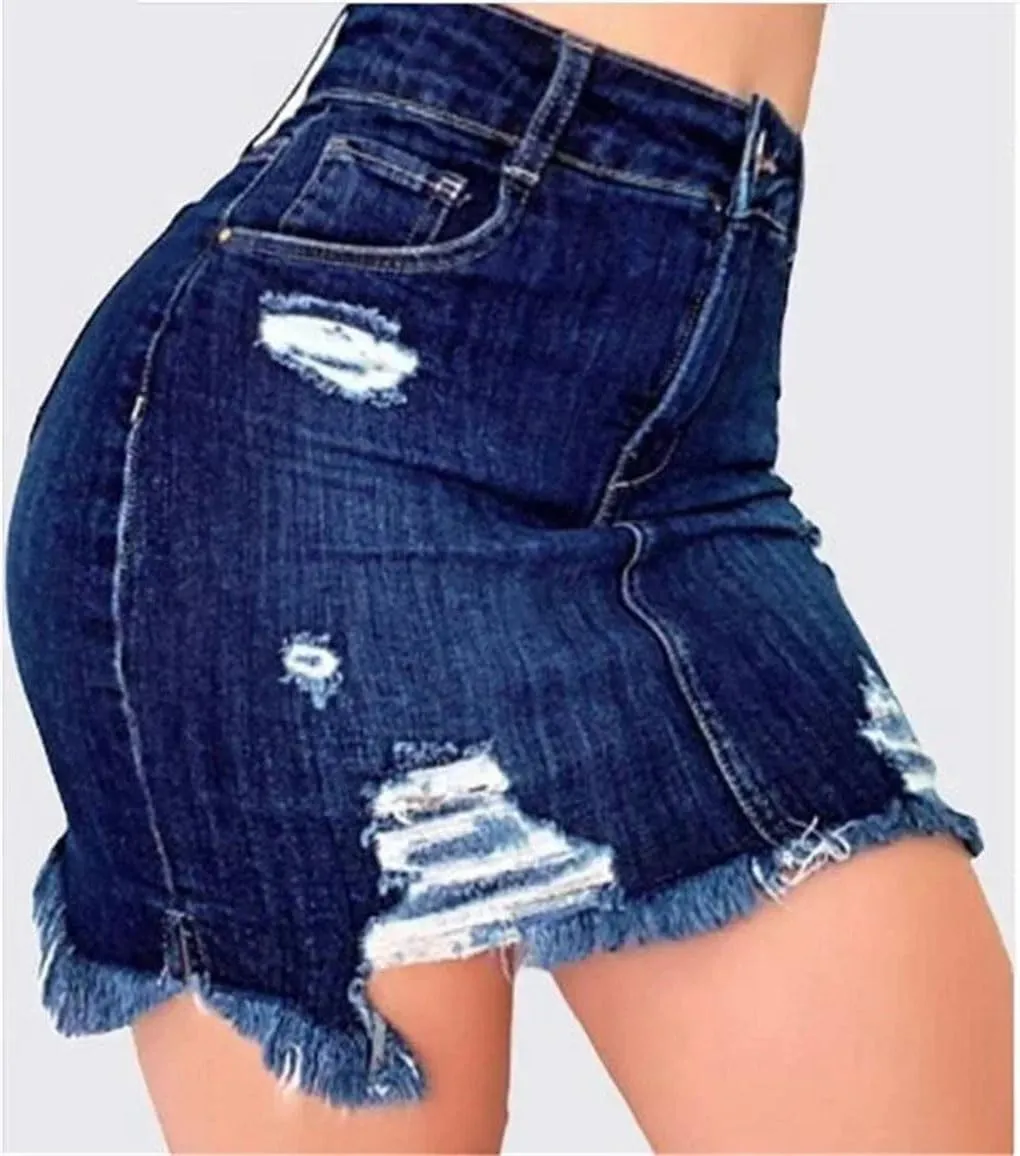 Women's High Waist Ripped Denim Mini Skirts Washed Distressed Bodycon Summer Denim Skirts