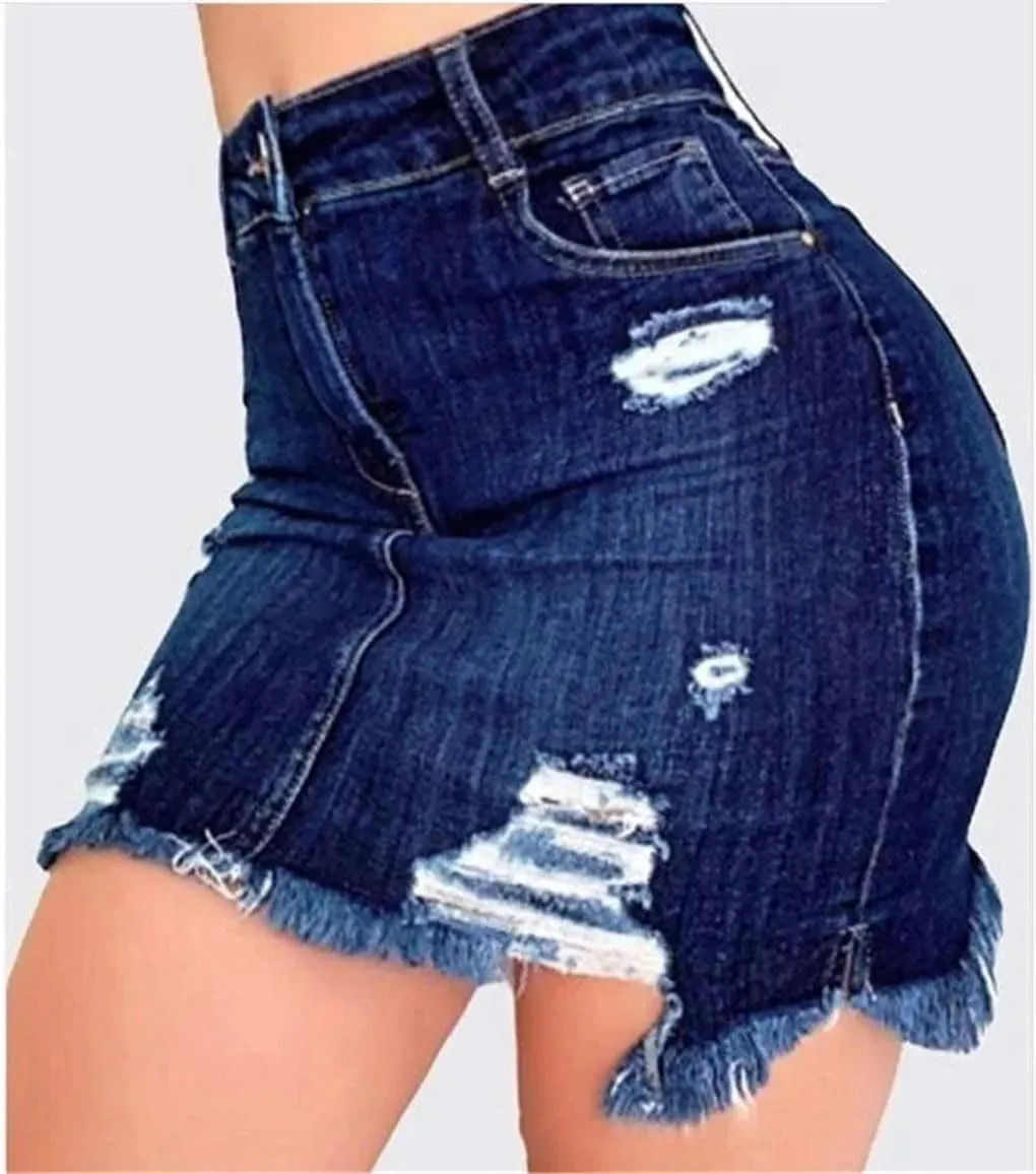Women's High Waist Ripped Denim Mini Skirts Washed Distressed Bodycon Summer Denim Skirts