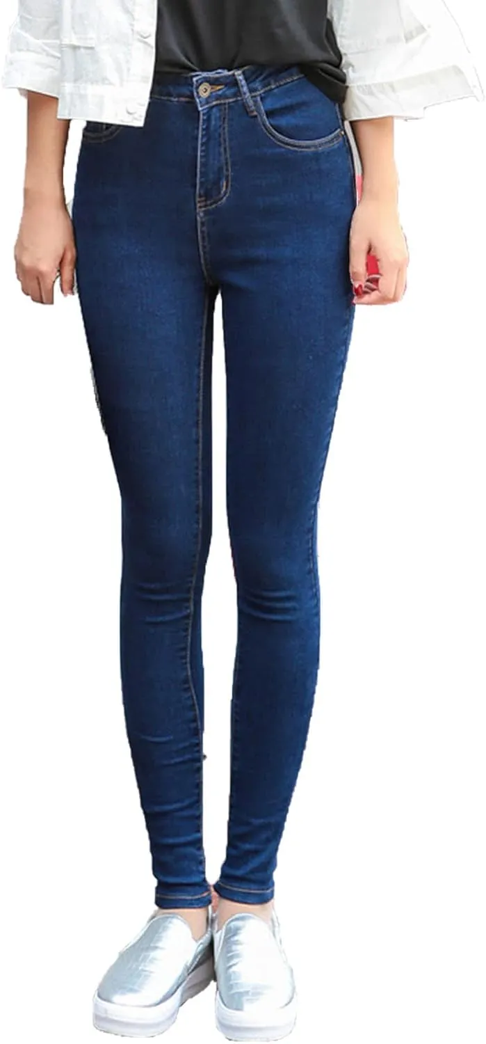 Women's High Waist Stretch Fit Cropped Pencil Jeans Pull-on Extra Classic Denim Jean Ankle Distressed Leggings