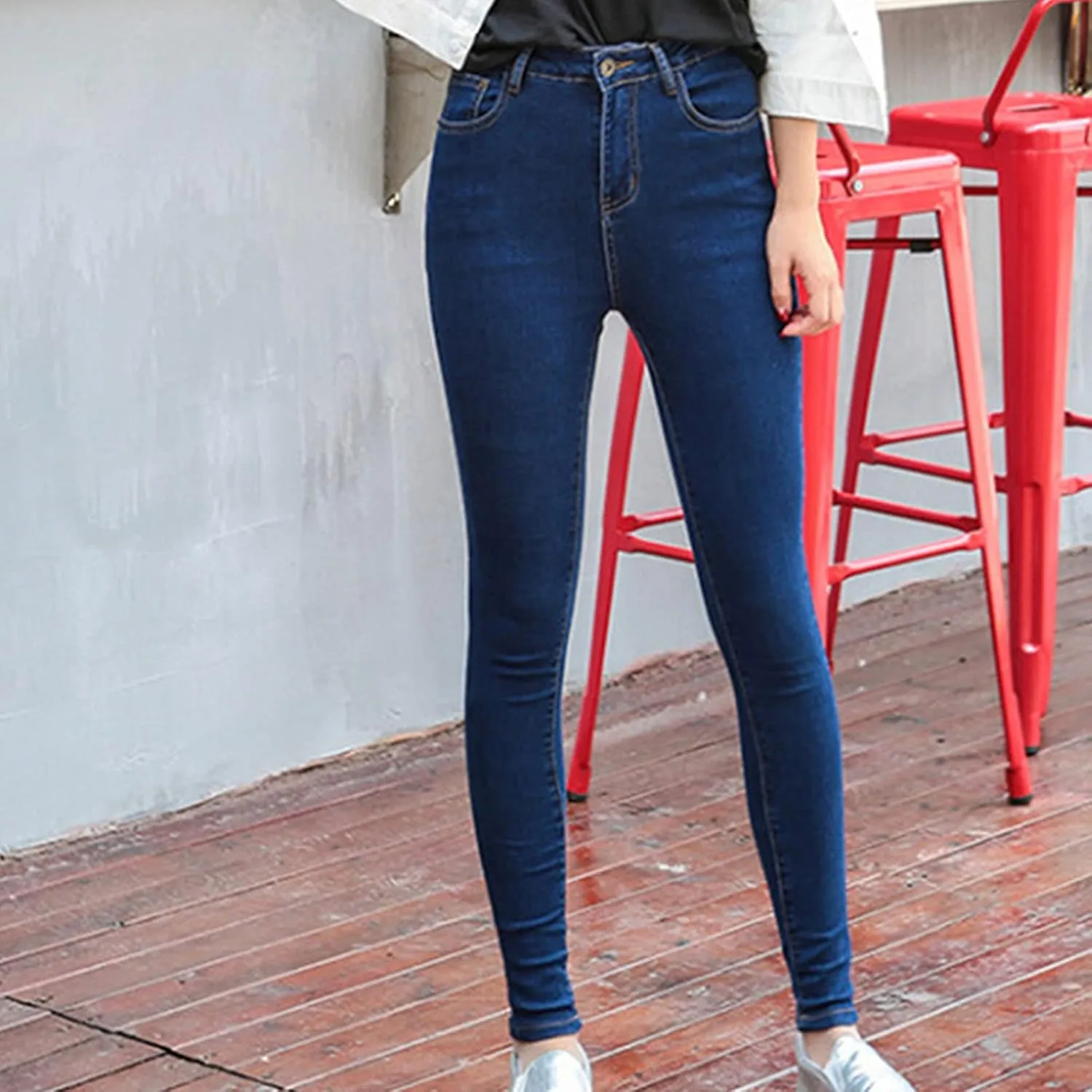 Women's High Waist Stretch Fit Cropped Pencil Jeans Pull-on Extra Classic Denim Jean Ankle Distressed Leggings