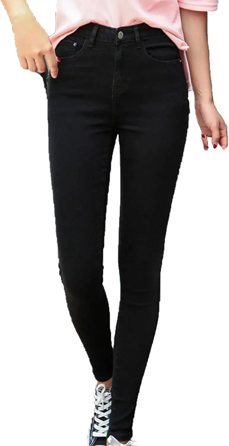 Women's High Waist Stretch Fit Cropped Pencil Jeans Pull-on Extra Classic Denim Jean Ankle Distressed Leggings