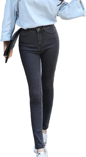 Women's High Waist Stretch Fit Cropped Pencil Jeans Pull-on Extra Classic Denim Jean Ankle Distressed Leggings