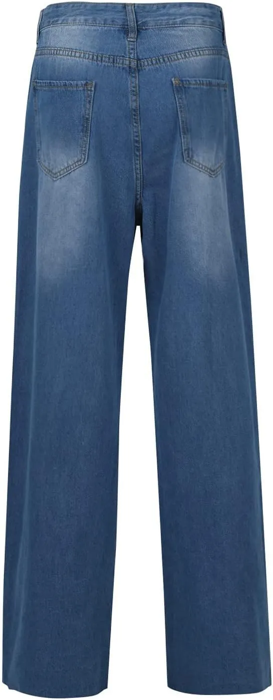 Women's High Waisted Jeans Boyfriend Straight Leg Casual Denim Pants Jeans Stretchy Leg Baggy Trendy Trousers