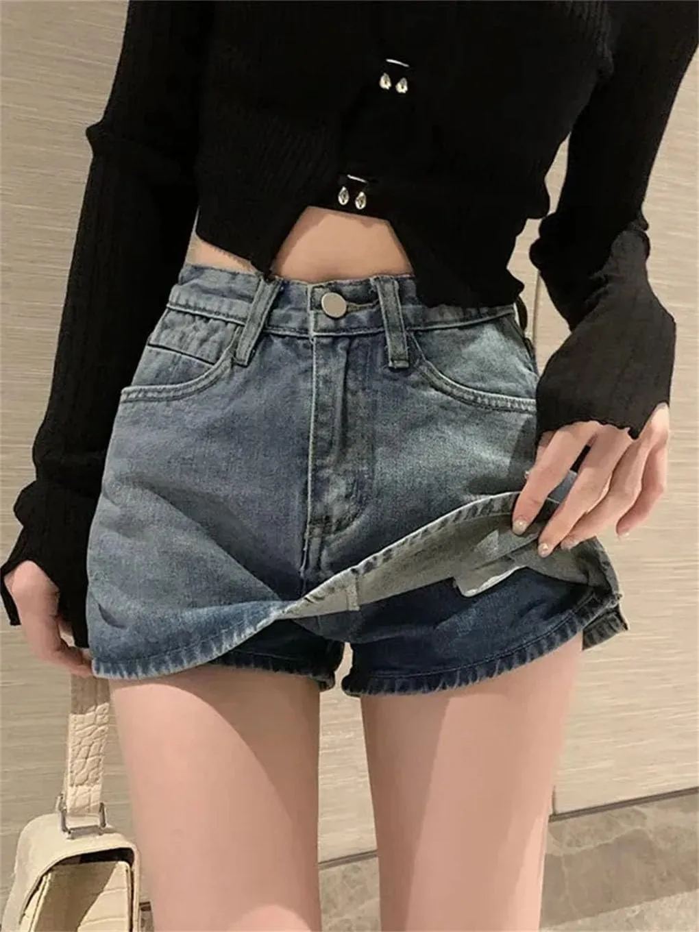 Women's High Waisted Vintage Denim Mini Skirts Korean Sexy Slim Denim Skirts Street Style Aline
