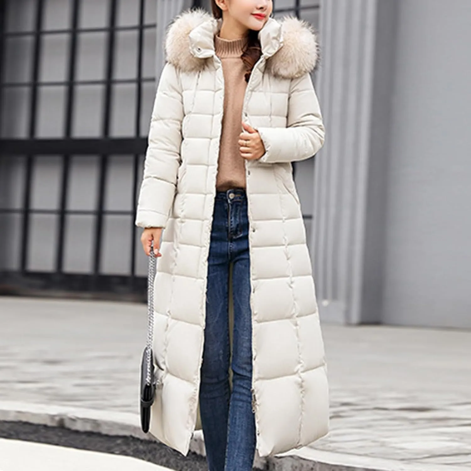 Women's Hooded Puffer Down Coat Long Winter Jacket with Hood Quilted Jacket Ladies Coats Womens Winter