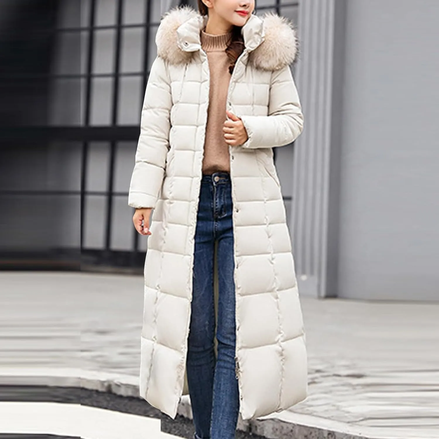Women's Hooded Puffer Down Coat Long Winter Jacket with Hood Quilted Jacket Ladies Coats Womens Winter