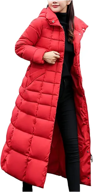Women's Hooded Thickened Long Down Jacket Maxi Down Parka Puffer Coat Winter Warm with Faux Fur Hooded Cotton Coats