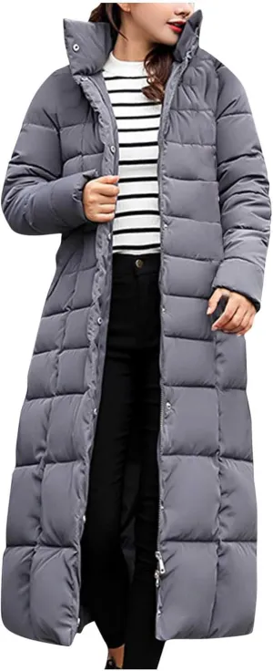 Women's Hooded Thickened Long Down Jacket Maxi Down Parka Puffer Coat Winter Warm with Faux Fur Hooded Cotton Coats