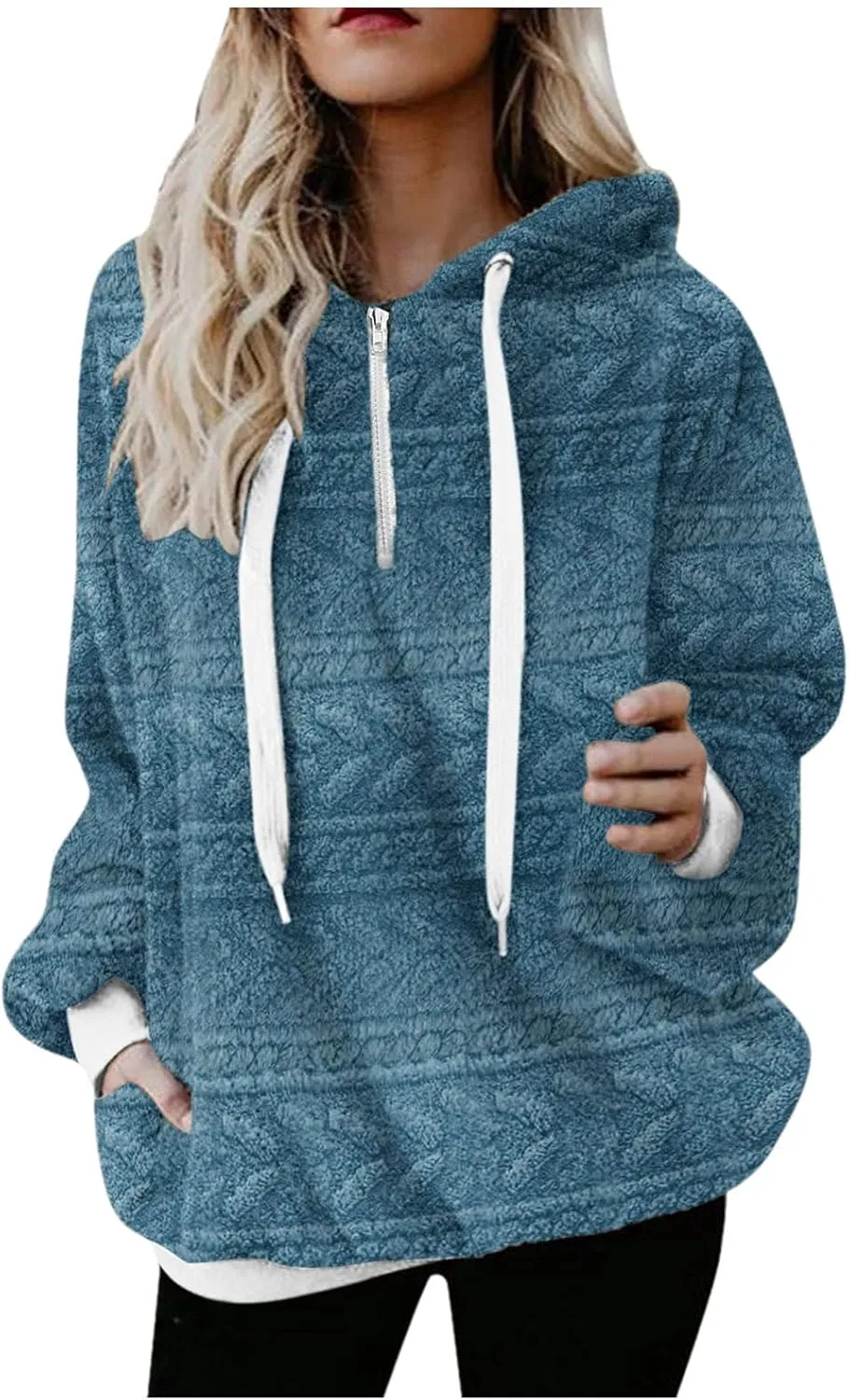 Womens Hoodies Fuzzy Hooded Sweatshirt Zipper Fleece Hoodie Pullover Sherpa Sweater Fluffy Coat Long Sleeve Crop Tops