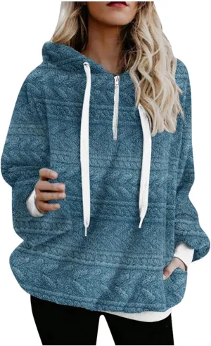 Womens Hoodies Fuzzy Hooded Sweatshirt Zipper Fleece Hoodie Pullover Sherpa Sweater Fluffy Coat Long Sleeve Crop Tops