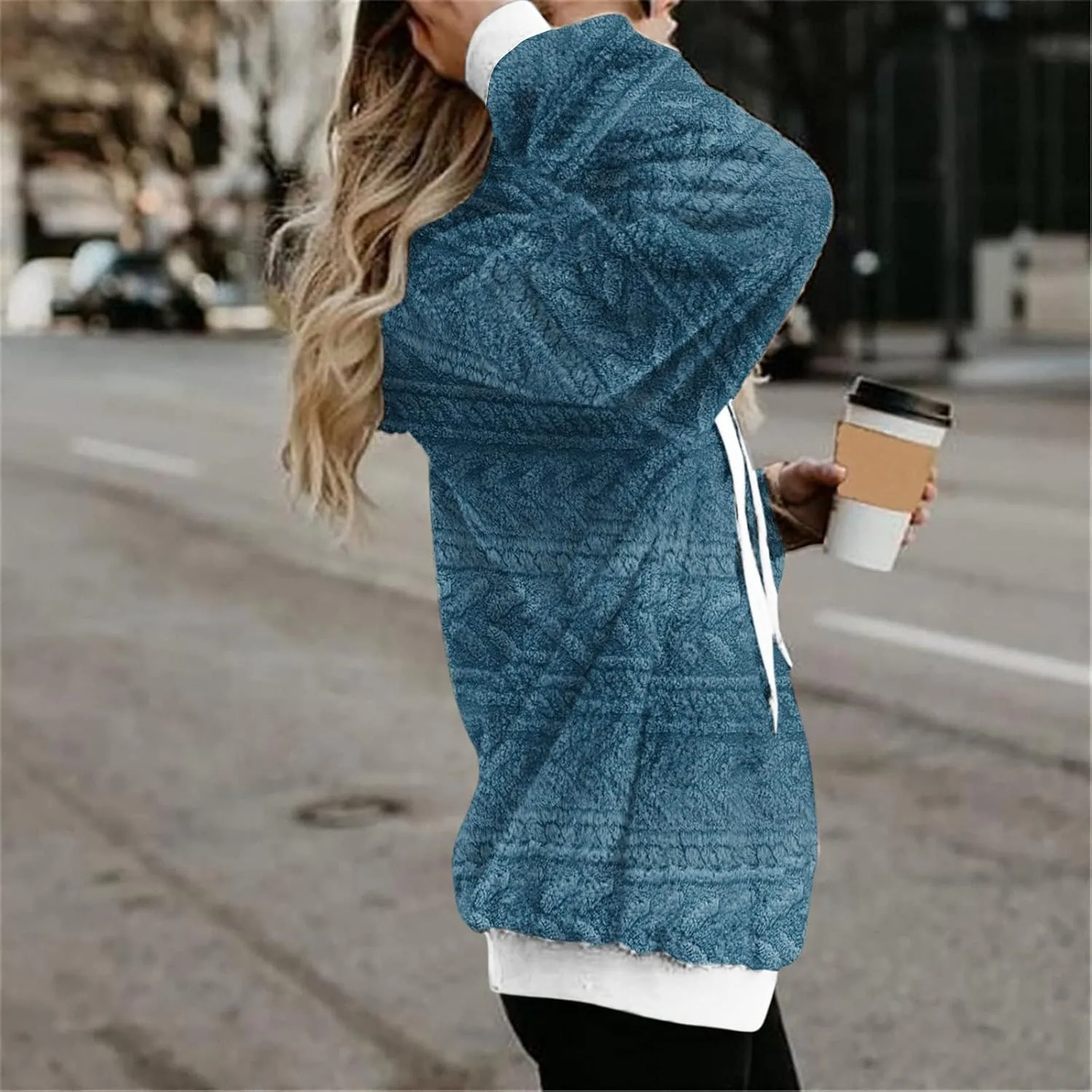 Womens Hoodies Fuzzy Hooded Sweatshirt Zipper Fleece Hoodie Pullover Sherpa Sweater Fluffy Coat Long Sleeve Crop Tops