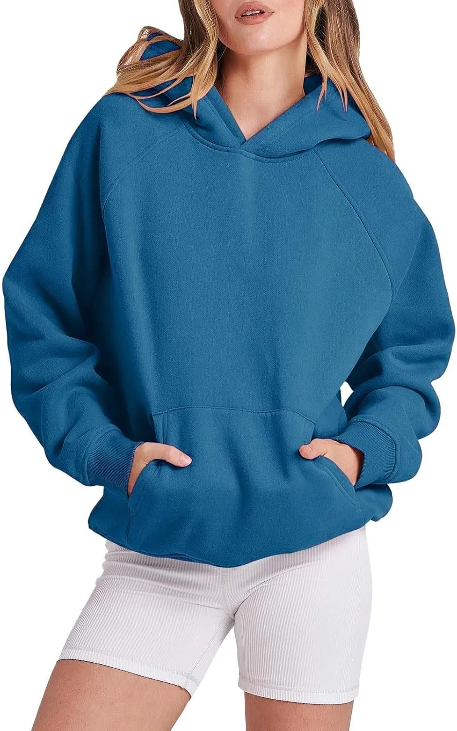 Womens Hoodies Sweatshirts Cropped Fall Fashion 2024 Outfits Trendy Solid Color Fleece Pullover Long Sleeve Top