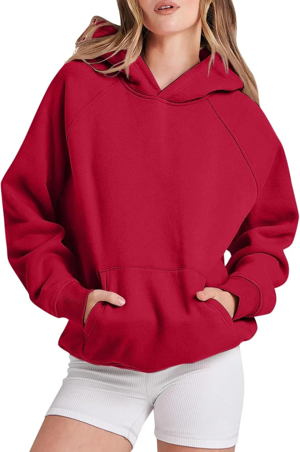 Womens Hoodies Sweatshirts Cropped Fall Fashion 2024 Outfits Trendy Solid Color Fleece Pullover Long Sleeve Top