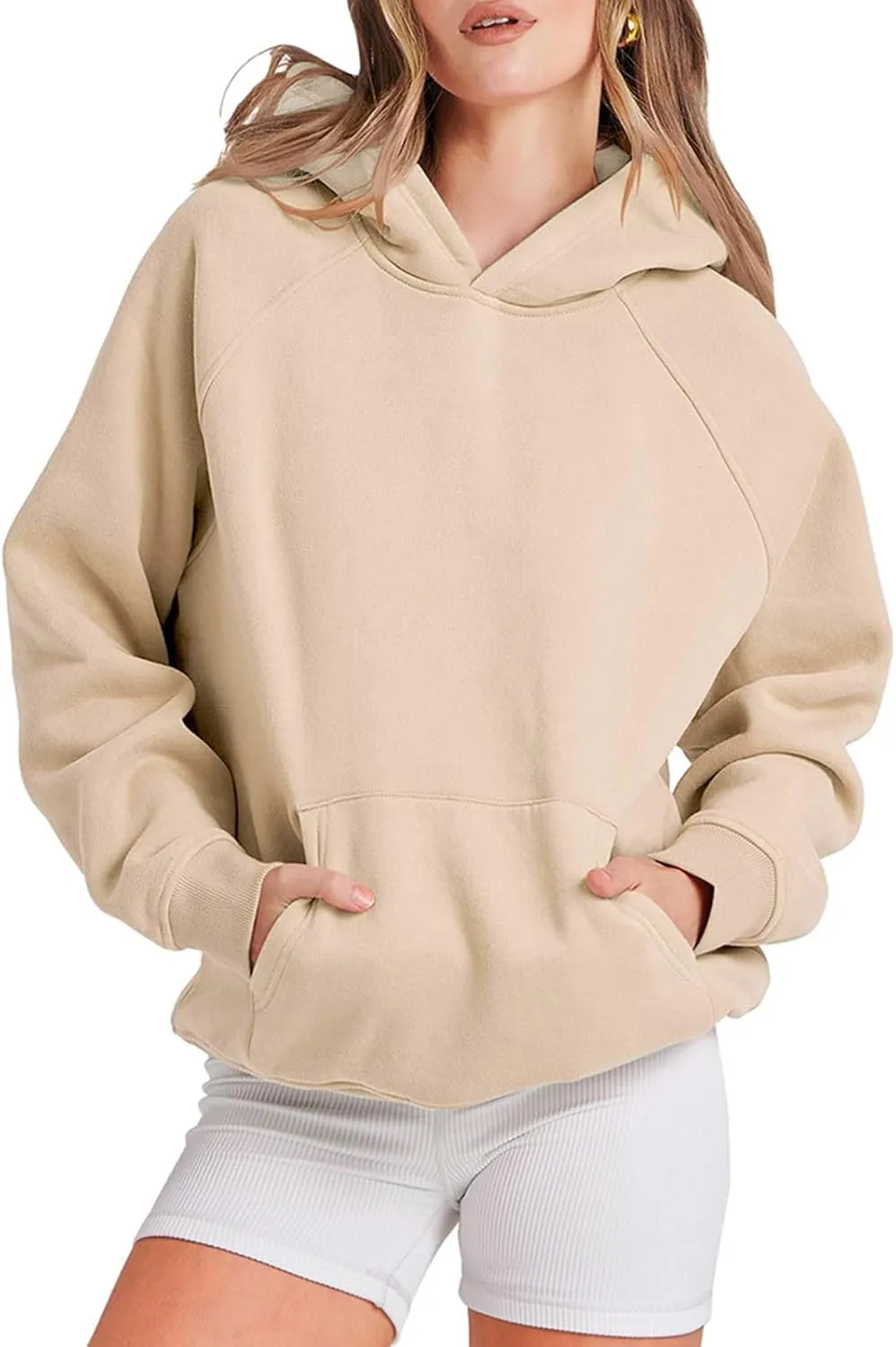 Womens Hoodies Sweatshirts Cropped Fall Fashion 2024 Outfits Trendy Solid Color Fleece Pullover Long Sleeve Top
