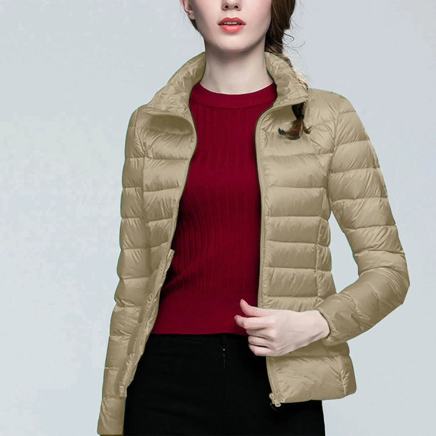 Womens Jackets Fall Packable Puffer Jacket Women Down Puffy Coat with Hood Zip Warm Bubble Coats Short 2024 Winter