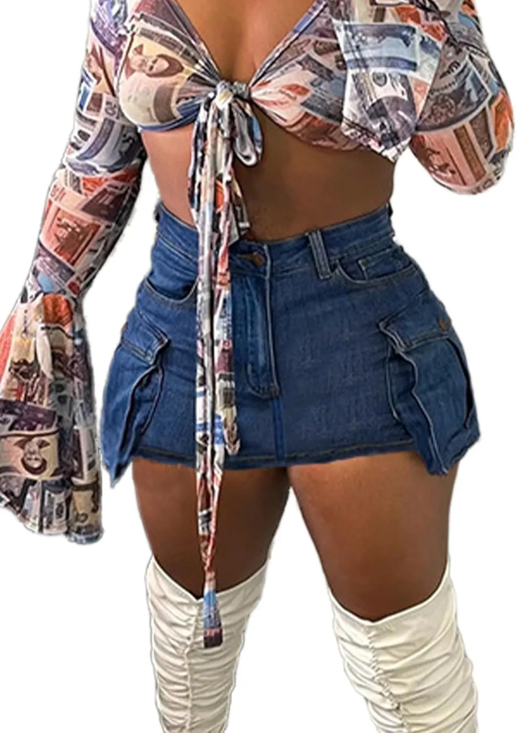 Womens Jean Cargo Skirt Skorts High Waist Stretchy Button Bodycon Y2K Pockets Denim Mini Skirt Shorts