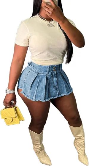 Womens Jean Cargo Skirt Skorts High Waist Stretchy Button Bodycon Y2K Pockets Denim Mini Skirt Shorts