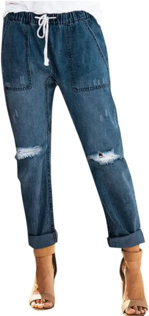 Womens Jeans 2024 Retro Raw Hem Skinny Ankle Jeans Trendy Slim Fit Distressed Jeans Stretch Ripped Denim Pants