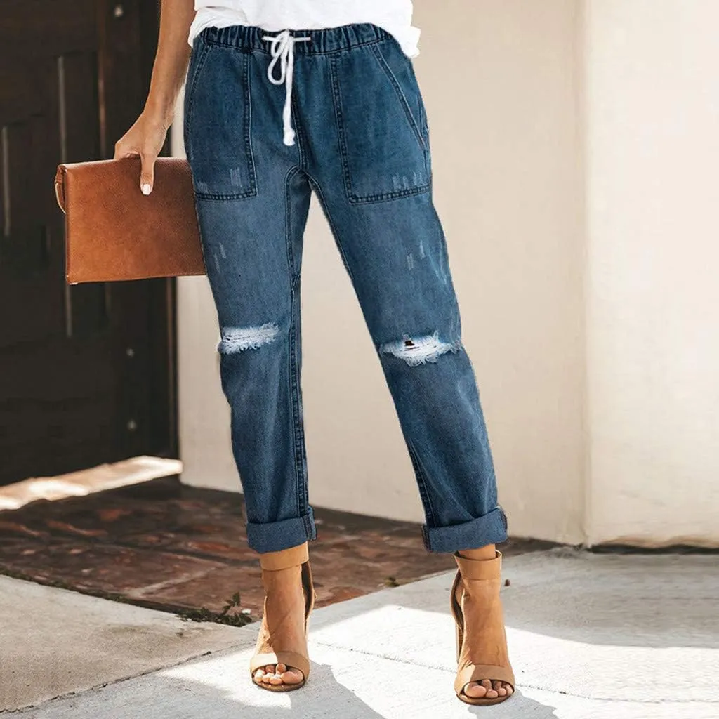 Womens Jeans 2024 Retro Raw Hem Skinny Ankle Jeans Trendy Slim Fit Distressed Jeans Stretch Ripped Denim Pants