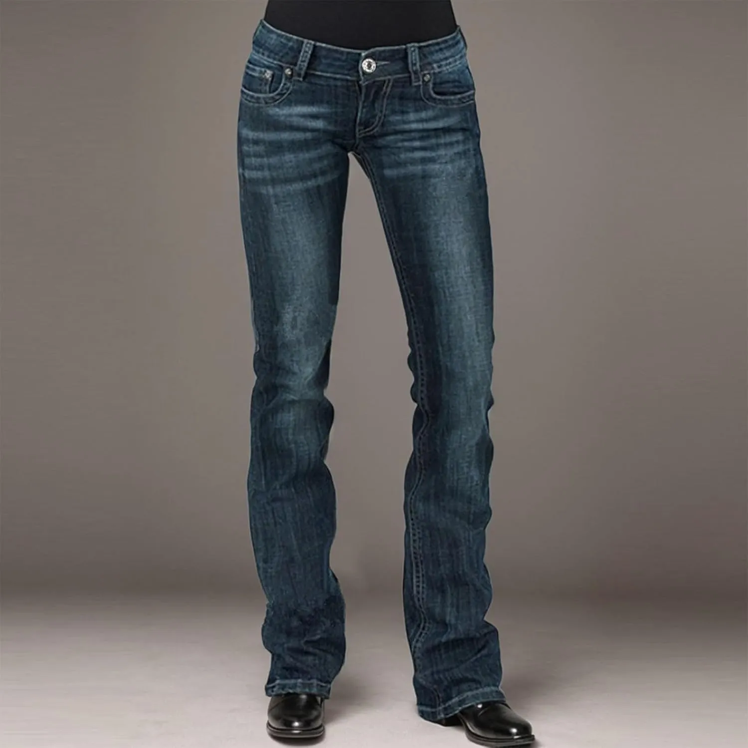 Women's Jeans Denim Jeans Stretch Mid Waisted Pants Button Straight Leg Jeans Skinny Fit Embroidered Trousers