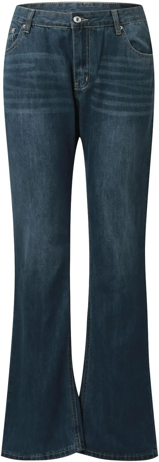 Women's Jeans Denim Jeans Stretch Mid Waisted Pants Button Straight Leg Jeans Skinny Fit Embroidered Trousers
