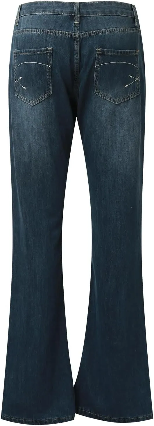 Women's Jeans Denim Jeans Stretch Mid Waisted Pants Button Straight Leg Jeans Skinny Fit Embroidered Trousers