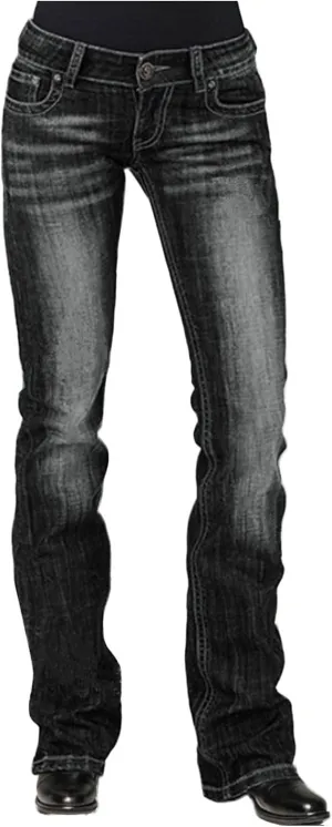 Women's Jeans Denim Jeans Stretch Mid Waisted Pants Button Straight Leg Jeans Skinny Fit Embroidered Trousers