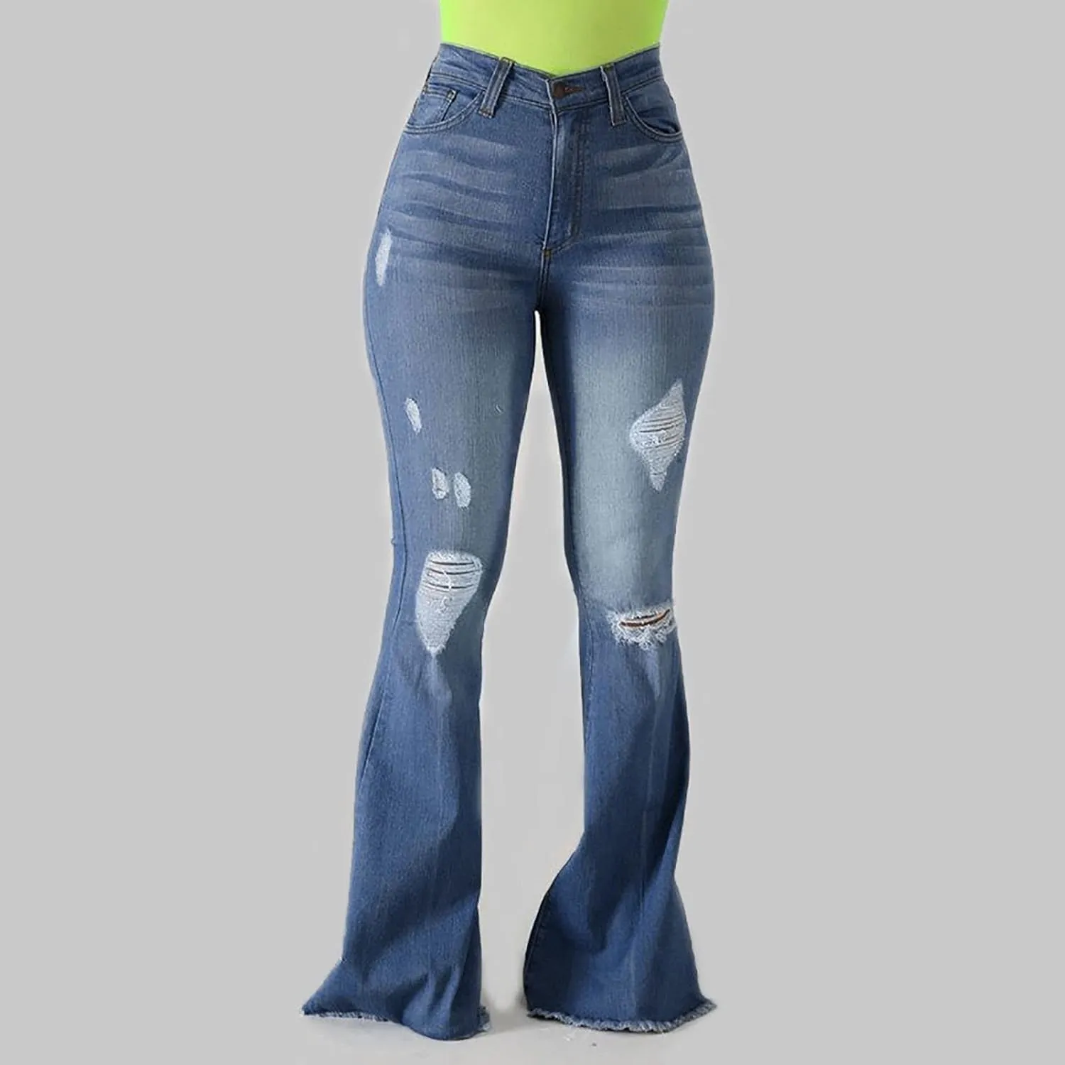 Womens Jeans High Waisted Stretchy Bell Bottom Jeans Ripped Skinny Flare Denim Pants Totally Shaping Bootcut Jeans